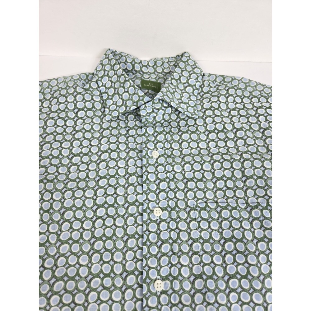 Sid Mashburn Long Sleeve Button Up Shirt Polka-dot Men Sz L GREEN BLUE